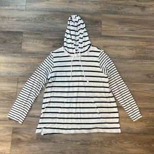 J. Jill Navy and White Striped Long Sleeve Hooded T-Shirt